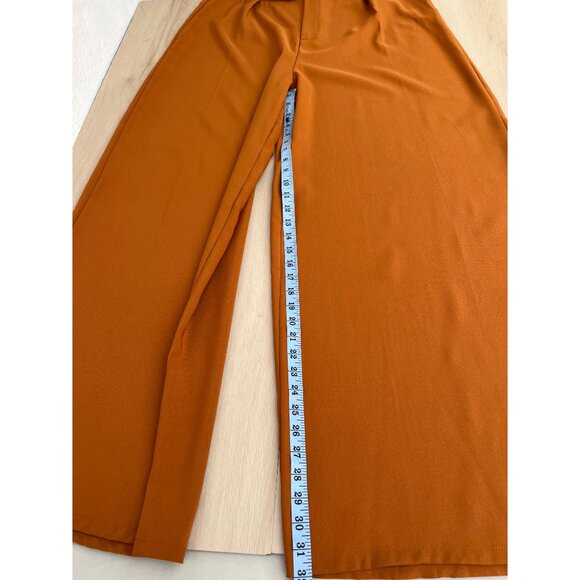 NWT Pretty Little Thing Rust Pleat Detail Wide Leg Trouser 16/Polished Boho Chic - Picture 10 of 13